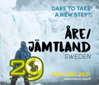 En bild med logon för apg 29 och texten "dare to take a step"