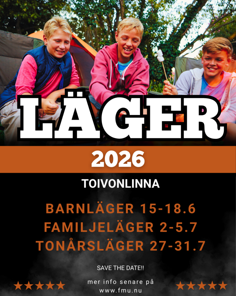 läger reklam om lägren på Toivonlinna. Barnläger är det 15-18.6, familjeläger 2-5.7 och tonårsläger 27-31.7